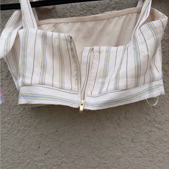 Lena Cream Striped Tie-Shoulder Crop Top - Picture 3 of 11
